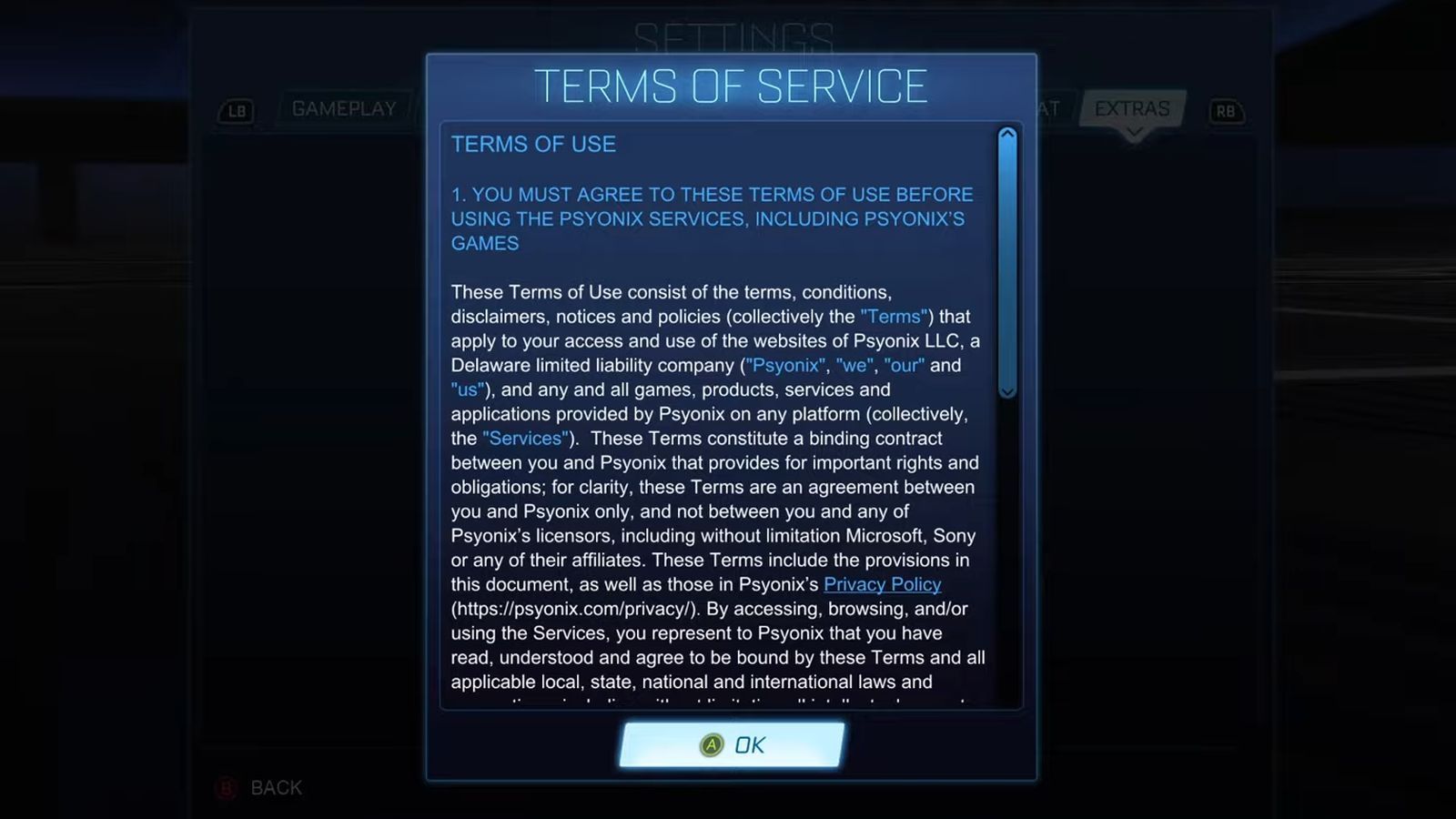 How to accept license agreement in Rocket League