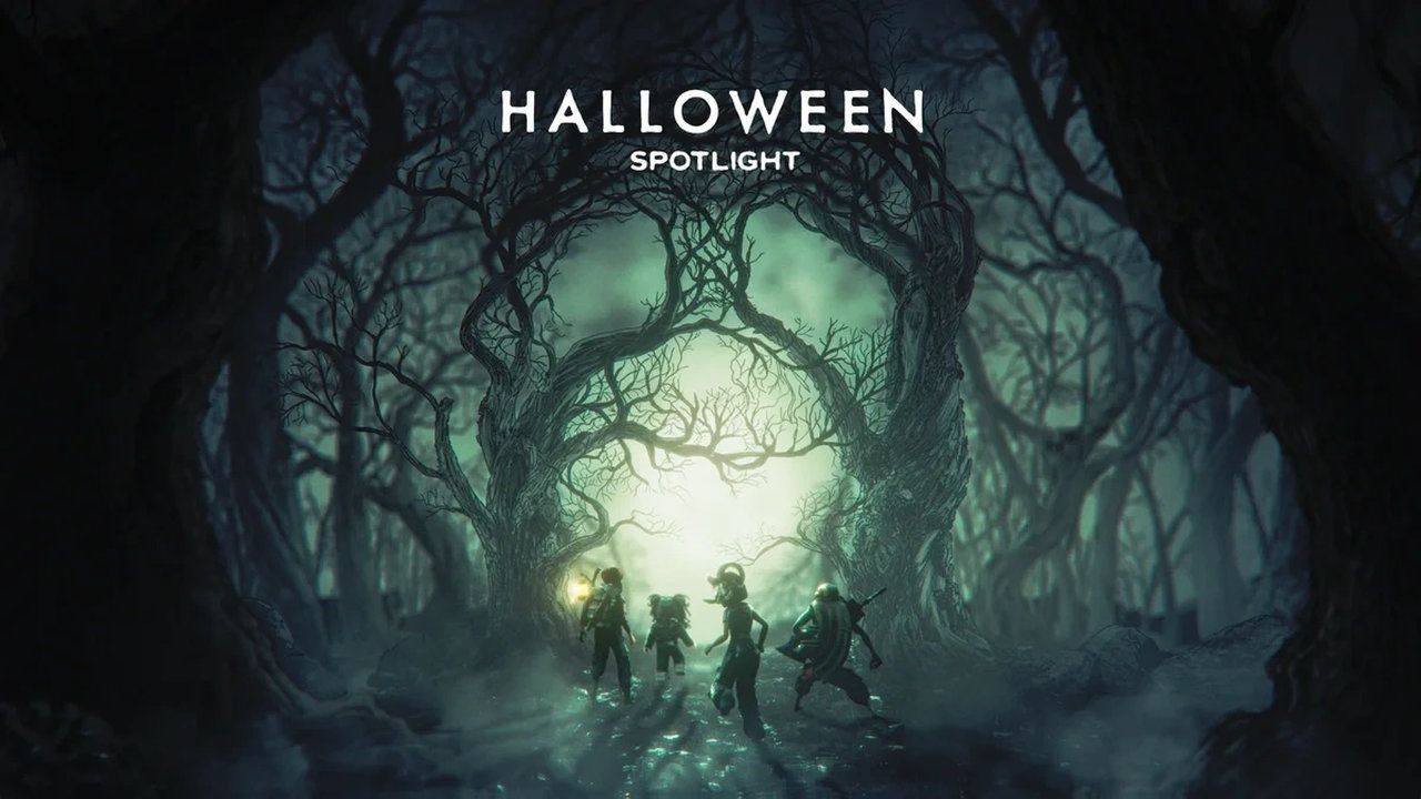 Roblox Halloween event hub archive artwork Roblox Halloween Spotlight 2025 promotional artwork illustrating a themed event hub, not the current Hollow reward interface