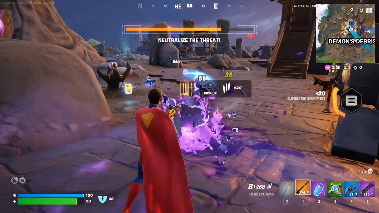 Fortnite gameplay screenshot with combat effects and the in-game HUD visible